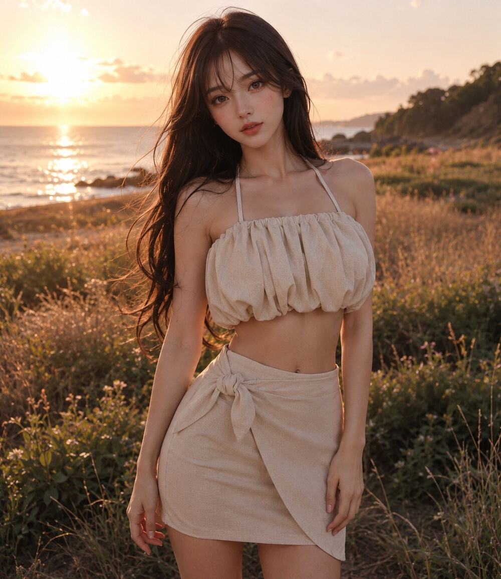 Seaside Meadow & Salt-Kissed Air sunwashed linen 2pc wrap mini skirt + crop top
